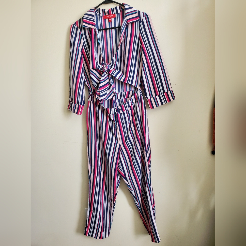 Guess Multicolor Striped Cut Out Jumpsuit